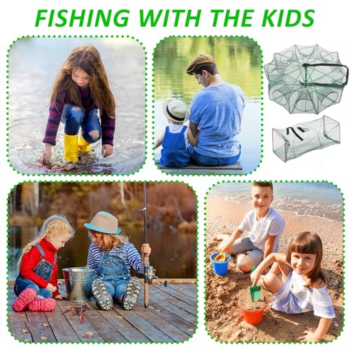 2PCS Fishing Bait Trap Crab Net 10 Holes and 2 PCS Square Crab Crawfish Trap Fishing Trap for Minnow Crawfish Shrimp Crawdad with Rope Large Fishing Net for Bait Fish