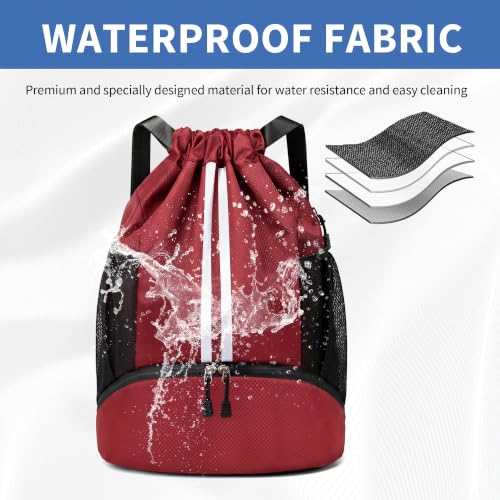 JELUTAR Drawstring Backpack Gym Bag with Shoes Compartment, Burgundy - color: Burgundy, size: Large
