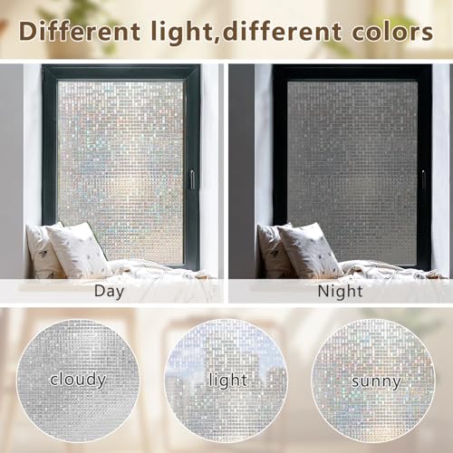 Window Privacy Film Stained Glass Film Decorative See in not Out Glass Film Frosted Sticker Removable Window Tint Static Cling Window Films for Kitchen (Silver, 17.5inx118in)