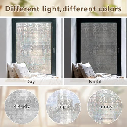 Window Privacy Film Stained Glass Film Decorative See in not Out Glass Film Frosted Sticker Removable Window Tint Static Cling Window Films for Kitchen (Silver, 17.5inx118in)