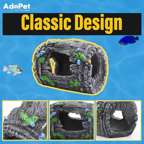 Round Oak Barrel Aquarium Decoration 2.9" – Resin Fish Tank Ornament with Swim-Through Openings, Safe Shelter for Small Aquariums, Stress-Relief Underwater Decor, Easy to Clean