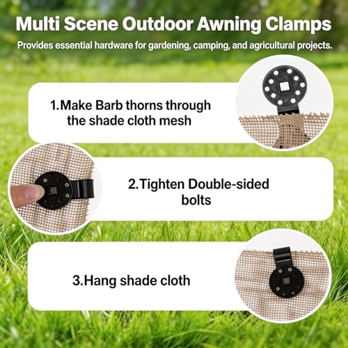 50Pcs Tarp Clips, Shade Cloth Clips Heavy Duty Lock Grip, Windproof Awning Clamp for Sunscreen, Sunshade Retaining Net, Garden Greenhouse Tarp Mesh Canopy Fence