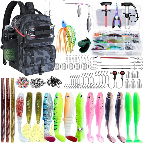 Fishing Backpack with Tackle Boxes,Fishing Sling Tackle Bag with Rod Holder Waterproof Fishing Bag with Fishing Gear, Fishing Gifts for Men Women Gear Combo Kit,Camouflage Black - color: Camouflage Black