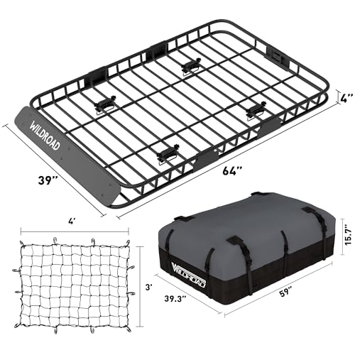 WILDROAD Rooftop Cargo Carrier Combo Roof Rack Cargo Basket 64" x 39" x 4" - size: 64" x 39" x 4"