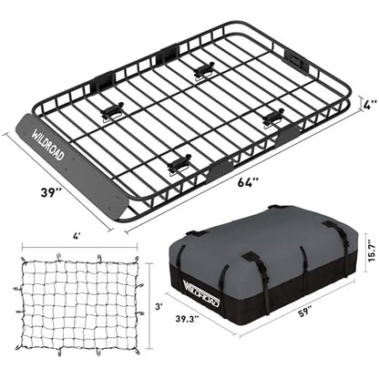 WILDROAD Rooftop Cargo Carrier Combo Roof Rack Cargo Basket 64" x 39" x 4" - size: 64" x 39" x 4"