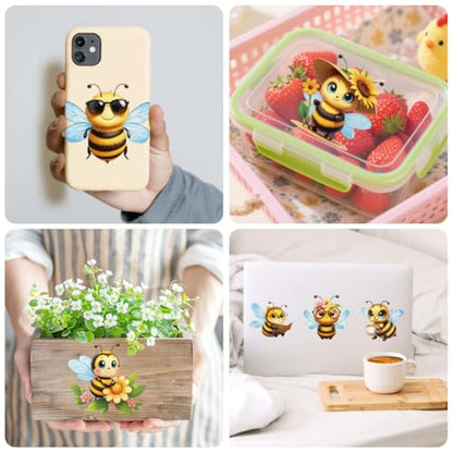 Peacoblue 18 Sheets Rub on Transfers for Crafts, Cartoon Bees and Flowers 3.6"x3.9" UV DTF Cup Wraps Waterproof Rub on Cold Transfers Stickers for Wood Glass Metal Cup Tumblers Mirrors Mugs Decor - style: Cartoon Bees and Flowers