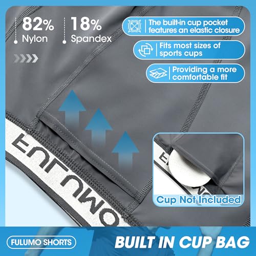 Men's Compression Athletic Shorts with Pocket Cup - color: Grey, size: X-Large