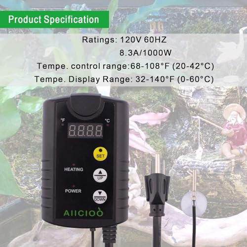 Under Tank Heater Thermostat - Reptile Heating Pad with Temperature Control Reptile Heat Mat for Combo Set for Hermit Crab Lizard Terrarium 8W - size: 6" X 8"(8W) with Thermostat