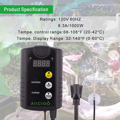 Under Tank Heater Thermostat - Reptile Heating Pad with Temperature Control Reptile Heat Mat for Combo Set for Hermit Crab Lizard Terrarium 8W - size: 6" X 8"(8W) with Thermostat