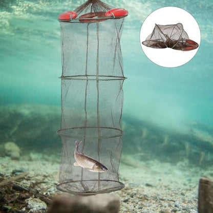 Beaupretty Coffee Color Thickened Mesh Fishing Net with Quadruple Rings Portable Fish Guard Net for Crab Trap and Small Fish Catching