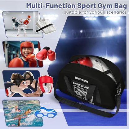 Custom Name Taekwondo Karate Duffle Bag for kids Boy Girls - Personalized Martial Arts Gear Bag, Water-Resistant Sparring Equipment Bag, Taekwondo Black - color: Taekwondo Black