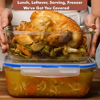 Razab 4 PC 1860ml / 63 Oz / 8 Cups Large Glass Food Storage Containers with Lids - Glass Meal Prep Containers for Roasting & Storing Leftover, Lunch Container with Lids, Microwave & Oven Safe - color: Blue