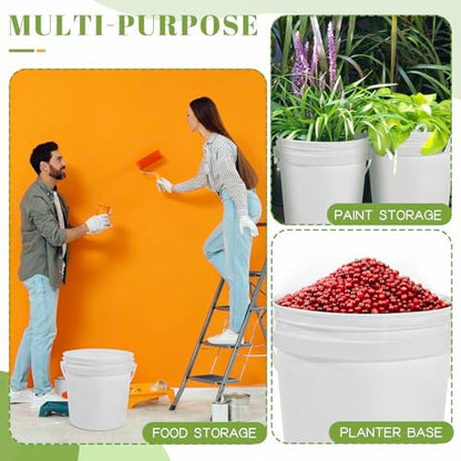 10 Pack 1.4 Quart White Plastic Storage Buckets with Airtight Lids & Built-in Handles, Stackable Portable Containers for Dry Food, Paint, Camping Gear & Fishing Accessories