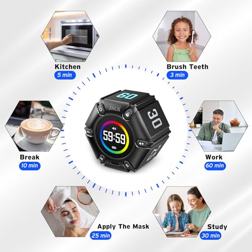 Smart FILP Pomodoro Timer 3/5/10/25/30/60min Preset, Silent & Sound Alarm | Productivity Cube timer, Visual Timer for Office, ADHD, Study, Work, Magnetic Timer with Flip Custom Countdown - Black - color: Real Black