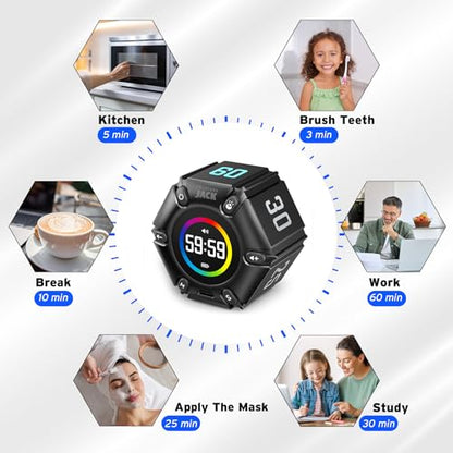 Smart FILP Pomodoro Timer 3/5/10/25/30/60min Preset, Silent & Sound Alarm | Productivity Cube timer, Visual Timer for Office, ADHD, Study, Work, Magnetic Timer with Flip Custom Countdown - Black - color: Real Black