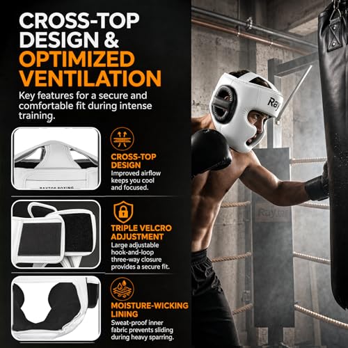 Boxing Headgear for MMA,Sparring,Muay Thai|Head Guards for Men Women | Adjustable,Lightweight,Breathable Protection,Open Face Head Gear,Fits 21-25 in,Kickboxing,Taekwondo,Karate Training Helmet - color: White