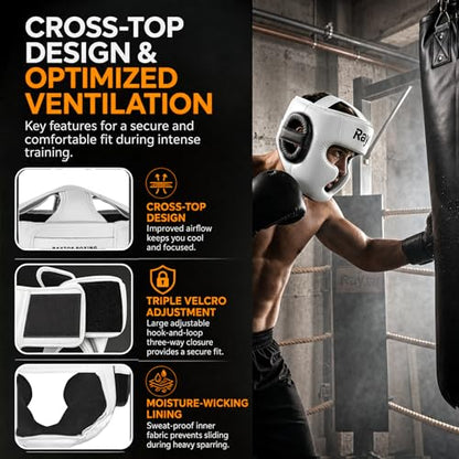 Boxing Headgear for MMA,Sparring,Muay Thai|Head Guards for Men Women | Adjustable,Lightweight,Breathable Protection,Open Face Head Gear,Fits 21-25 in,Kickboxing,Taekwondo,Karate Training Helmet - color: White