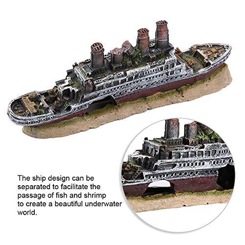 Titanic Shipwreck Aquarium Decor - Large Fish Ornament with Hiding Holes for Fish - Resin Boat Shipwreck Decoration for Creative Underwater Landscape Safe 15 Gallon