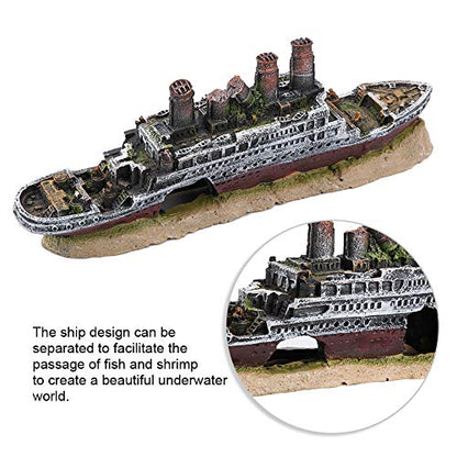 Titanic Shipwreck Aquarium Decor - Large Fish Ornament with Hiding Holes for Fish - Resin Boat Shipwreck Decoration for Creative Underwater Landscape Safe 15 Gallon