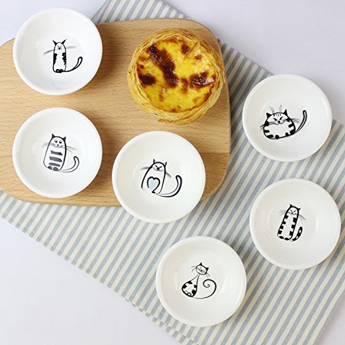 Super Cute Cat Ceramic Sauce Dish/Seasoning Bowl/Sushi Soy Dipping Bowl/Appetizer Plates/Serving Dish for Kitchen Home (Set of 6) - color: Cat-Round
