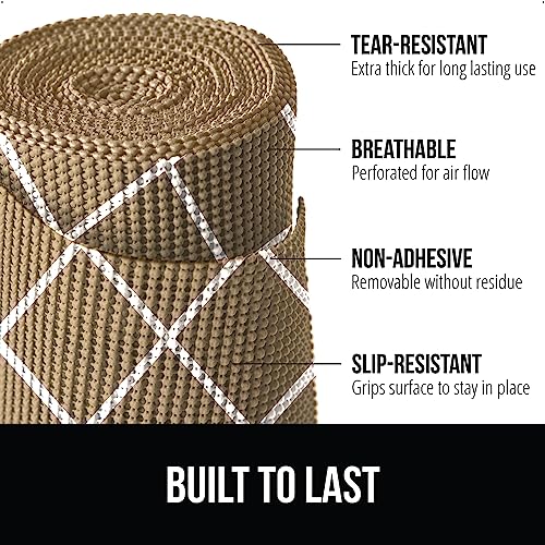 GORILLA GRIP powerGRIP Drawer Shelf and Cabinet Liner, Thick Strong Hold, Non-Adhesive Liners Protect Kitchen Cabinets and Cupboard, Bathroom Drawers, Easy Install, Breathable Mat, 12" x10', Beige - color: Diamond: Beige/Ivory, style: 12" x 10'