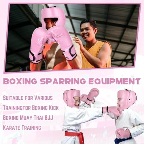 Arrowbash Kids Boxing Gloves and Headgear Set 6oz - color: Pink, style: Peach
