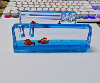 Aquarium Pencil Holder with Floating Fish, Desk Organizer Pen Holder, Frutiger Aero Aesthetic Office Desk Decor, Blue Water Pen Holder