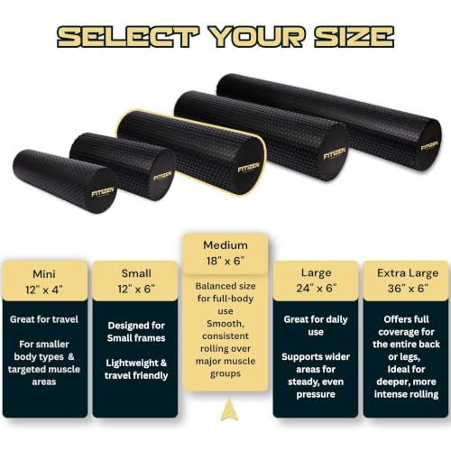Foam Roller for Muscle Massage, Stiff Back Pain Relief, Physical Therapy, Deep Tissue, Exercise Equipment for Home Gym, Stress, Yoga, Pilates for the fit Citizen (Black, Medium 18 x 6 Inches) - size: Medium 18 x 6 Inch