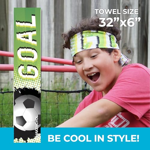 SHAKEitCOOL Original Cooling Towel – Be Cool in Style - Heat Relief, Soft, Lightweight, Sun Protection, Easy Clean - Perfect for Biking, Running, Yoga, Gym, Gardening - Soccer - color: Soccer