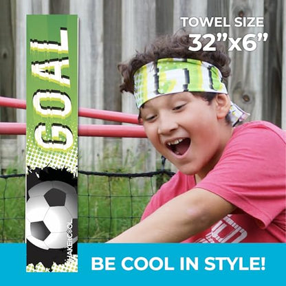 SHAKEitCOOL Original Cooling Towel – Be Cool in Style - Heat Relief, Soft, Lightweight, Sun Protection, Easy Clean - Perfect for Biking, Running, Yoga, Gym, Gardening - Soccer - color: Soccer