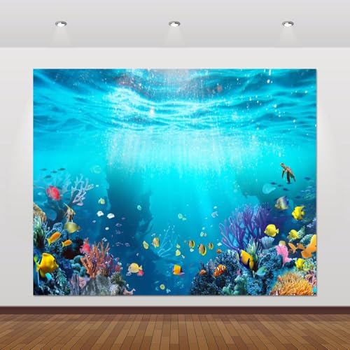 Under The Sea Backdrop 10x8ft Seabed Underwater World Ocean Mermaid Birthday Party Banner Decorations Turtles Fish Coral Photography Background Aquarium Backdrops
