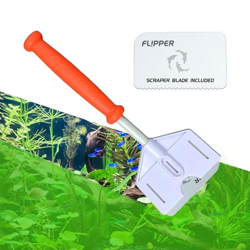 FLIPPER Platinum Stubby Hand Algae Scraper – Aquarium Glass & Acrylic Cleaner with Precision Scraper Blade, Fish Tank Cleaning Tool for Freshwater & Saltwater Aquariums (10” Rigid Shaft) - size: 10 Inches