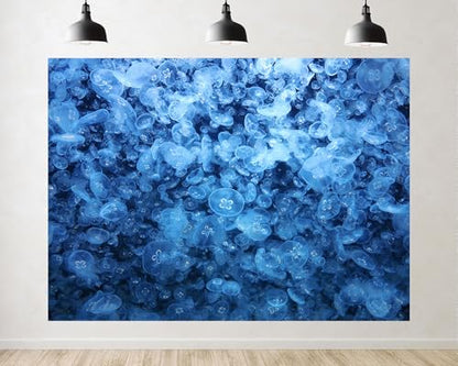 Trykid 12x10ft Moon Jellyfish Swarm Backdrop Blue Ocean Underwater Marine Life Photography Background Aquarium Themed Party Decoration Tapestry Photo Booth Prop Fabric - size: 12x10ft