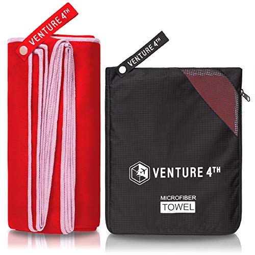 VENTURE 4TH Quick Dry Travel Towel, Ultra Soft Microfiber - 3 Sizes - color: Red White, size: 40.00" x 21.00"