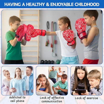 Boxing Gloves and Punching Mitts Set 4oz Gloves Boxing Pads Kids Youth Sparring Gear Training Equipment for Taekwondo Kick Karate Muay Thai MMA Martial Art - style: Red Spider