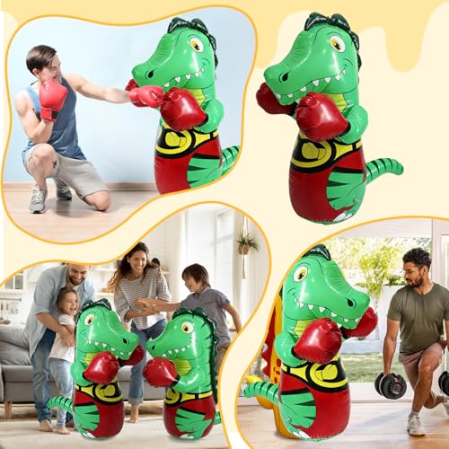 Inflatable Dinosaur Punching Bag, 47" Blow up Boxing Dinosaur