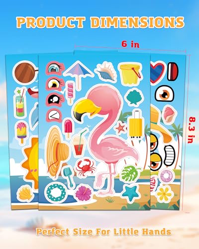 48 Sheets Summer Fun Make-a-Face Sticker Set for Kids – Create Your Own Faces with Beach, Tropical & Animal Stickers – Ideal Summer Crafts, Party Favors & Creative Activities - style: Summer Vibe