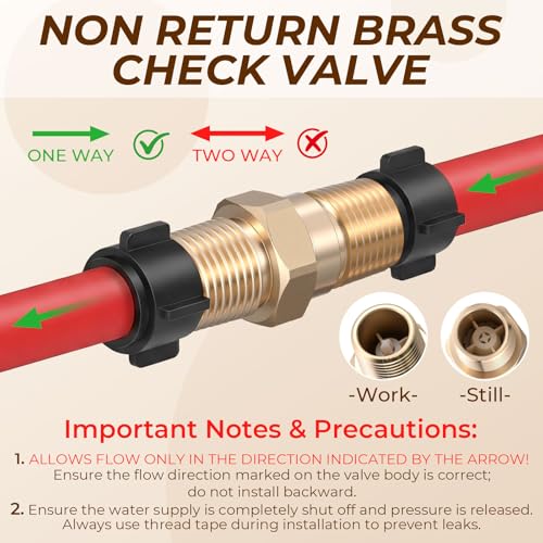 1/2" RV Water Heater Check Valve, 1/2" NPT Male to Male One-Way Backflow Preventer, for RV Camper Motorhome Trailer Fresh Water Heater, Plumbing Backflow Preventer, Brass (2 Pcs)
