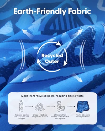 maamgic Mens Swim Trunks - Mens Bathing Suit with Compression Liner 7 Inch Quick Dry Fshion Stretch Zipper Pockets Swimwear - color: 2-navy Blue-navy Blue-layered Pattern, size: X-Large