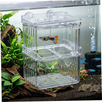 Aquarium Breeder Box, Breeder Box for Fish Tank 2 Layer Transparent Aquarium with Sucrion Cups Plastic Fish Breeding Boxes for Small Shrimp Clown Guppies