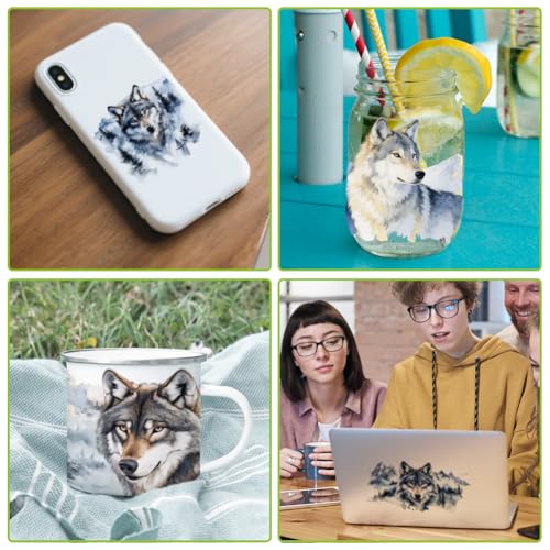 arricraft 10 Pcs Wolf Theme Cup Printing UV Transfer Papers, 10 Styles Watercolor Wolf and Snowy Mountains PVC DIY Heat Transfer Stickers for 16 OZ Glass Cups Crafts 9.5x4.3inch - style: Wolf Theme