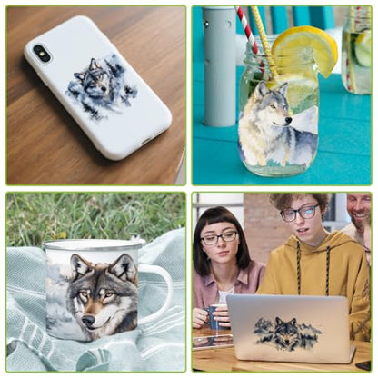 arricraft 10 Pcs Wolf Theme Cup Printing UV Transfer Papers, 10 Styles Watercolor Wolf and Snowy Mountains PVC DIY Heat Transfer Stickers for 16 OZ Glass Cups Crafts 9.5x4.3inch - style: Wolf Theme