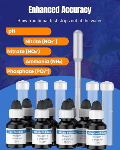 Pawfly 5 in 1 Aquarium Water Master Test Kit, Aquarium Water Test Kit Fish Tank Water Testing Kit for pH Nitrite Nitrate Ammonia & Phosphate, Aquarium Test Kit for Freshwater & Saltwater Fish Tanks - color: Blue Standard Kit Pack