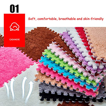12 Pieces Thickened Plush Foam Interlocking Floor Mat,Fluffy Square Foam Tiles with 12 Edgings,Soft Anti-Slip Puzzle Area Rug Playmat for Bedroom,12X12inch,12 Tiles/11.6 Sq.Ft,Pink - color: Pink