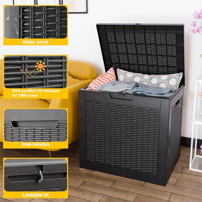 Deck Box Large Outdoor Storage for Patio Furniture,Outdoor Cushions,Garden Tools and Pool Supplies,Waterproof,Resin,Lockable (Black, 35 Gallon)