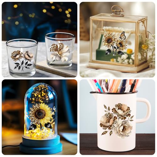 Peacoblue 18 Sheets Rub on Transfers for Crafts, Leopard Print Flower 3.6"x3.9" UV DTF Cup Wraps Waterproof Rub on Cold Transfers Stickers for Wood Glass Metal Cup Tumblers Mirrors Mugs Home Decor - style: Leopard Print Flower