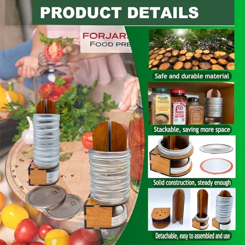 2pcs Updated Mason Jar Lid Organizer, Mason Jar Lid Storage for Space Saving Kitchen Organization, Canning Lid Rack Holder for Storing Mason Jar Lids and Rings Fit Regular & Wide Mouth