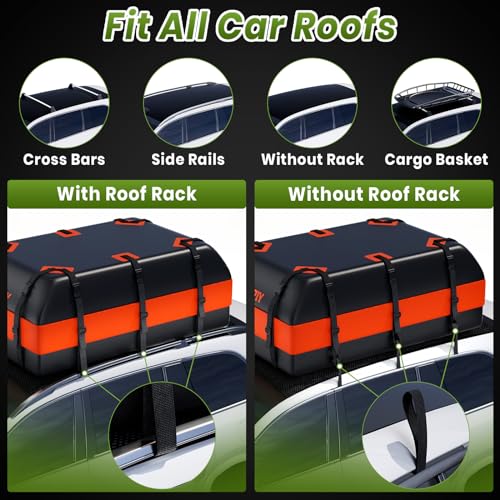 23 Cu Ft Car Rooftop Cargo Bag, Waterproof Soft Roof Top Luggage Carrier - size: 23 Cubic Feet-Orange