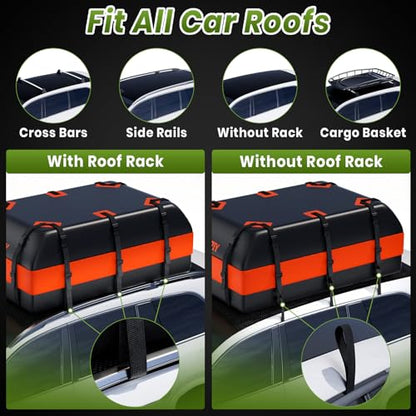 23 Cu Ft Car Rooftop Cargo Bag, Waterproof Soft Roof Top Luggage Carrier - size: 23 Cubic Feet-Orange