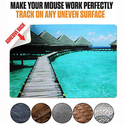 Mouse Pad Adhesive Bottom - Sticks to Any Surface - Portable - Webcam Covers and Screen Cleaner Included (Beach) - color: BEACH